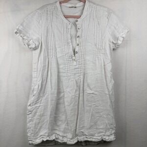 Faherty White Tunic Dress Women's XL Short Sleeve Pleated Casual‎
